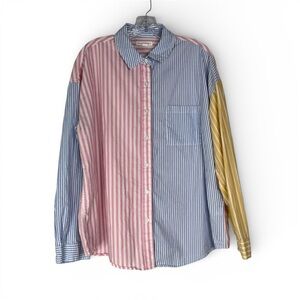 Aeropostale Button Down Women’s L Multi Stripe Dad Shirt Long Sleeve Juniors